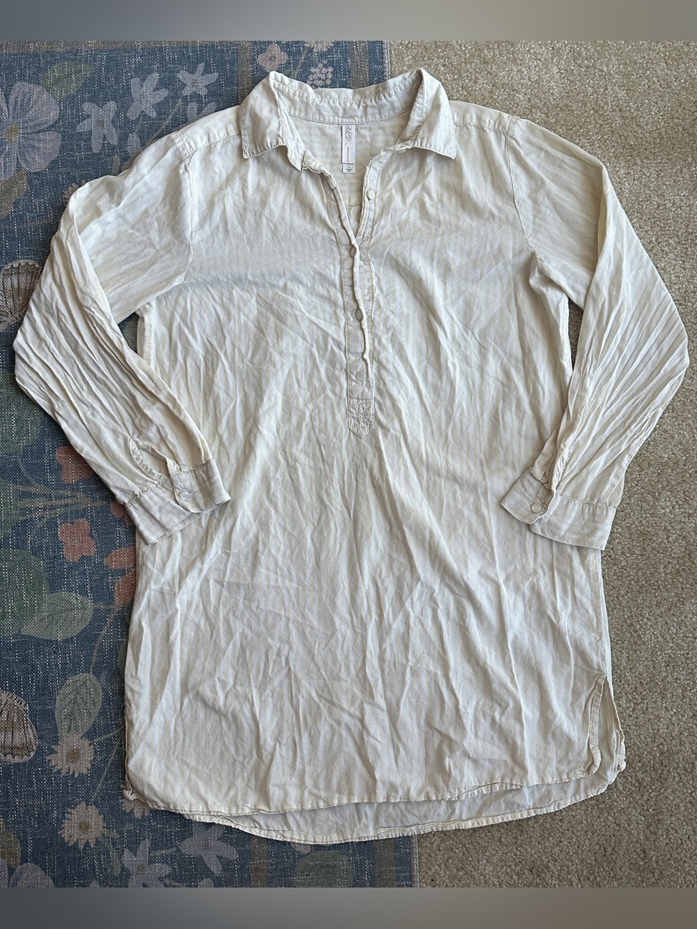 Gilligan & O'Malley Yellow/White Striped Women's Long-Sleeve Sleep Shirt